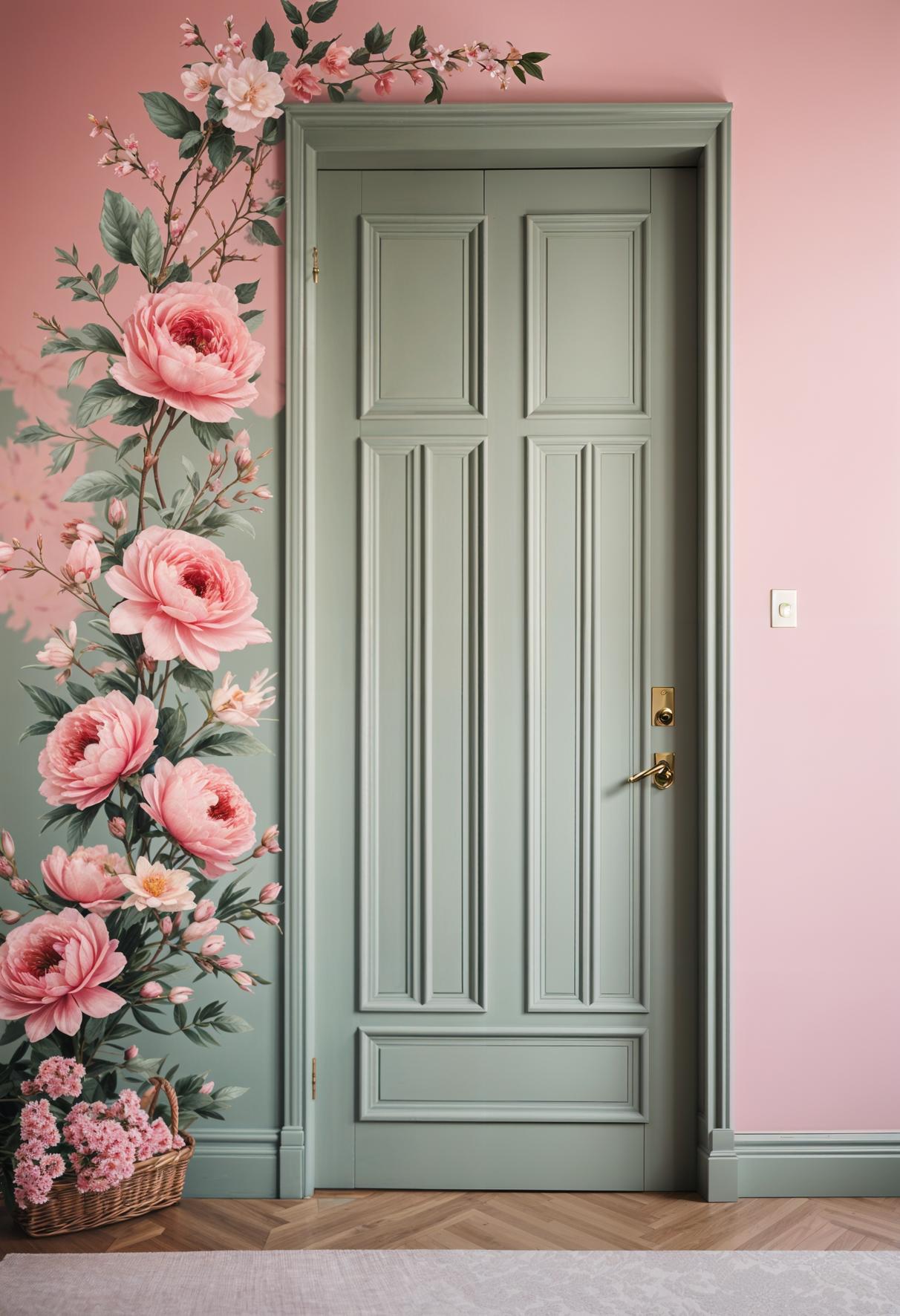 31 Chic Sage Green and Pink Bedroom Inspirations 38 25. Floral Sage Pink Bedroom Door-1
