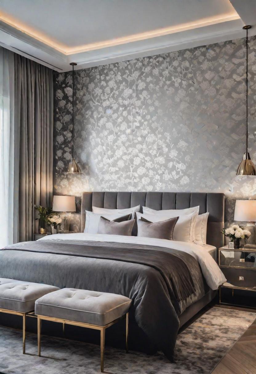 47 Stunning Grey Bedroom Ideas for An Elegant Bedroom Design 3 1. Floral Wallpaper Accent Wall Ideas-0