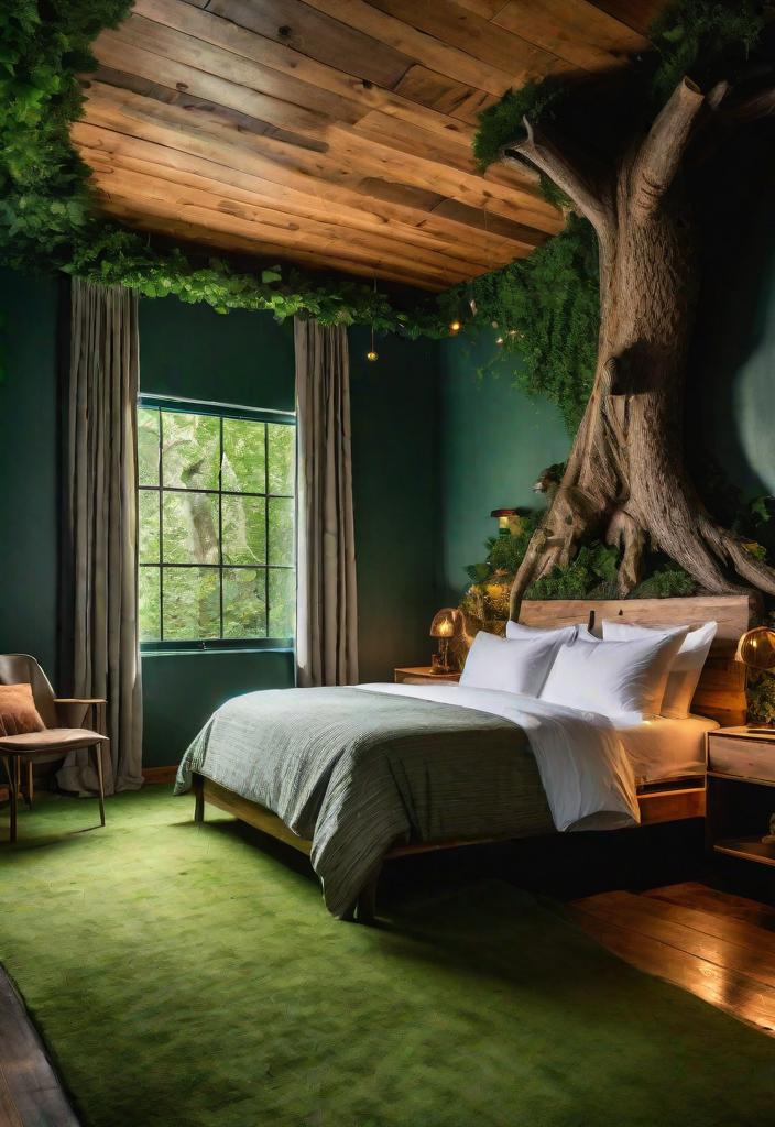 32 bezaubernde launische Schlafzimmerinspirationen 13 11. Wald-inspiriertes Schlafzimmer-Dekor-0