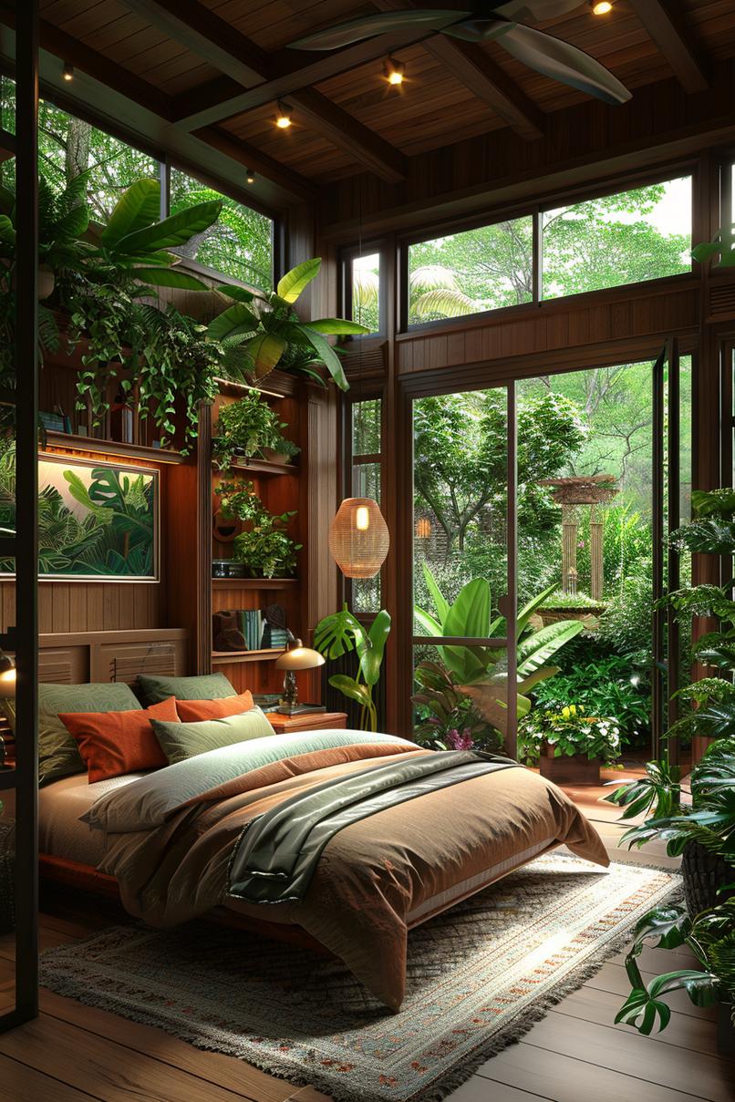 19 Best earthy modern bedroom ideas for a cozy retreat 3 1. Forest retreat bedroom design-0