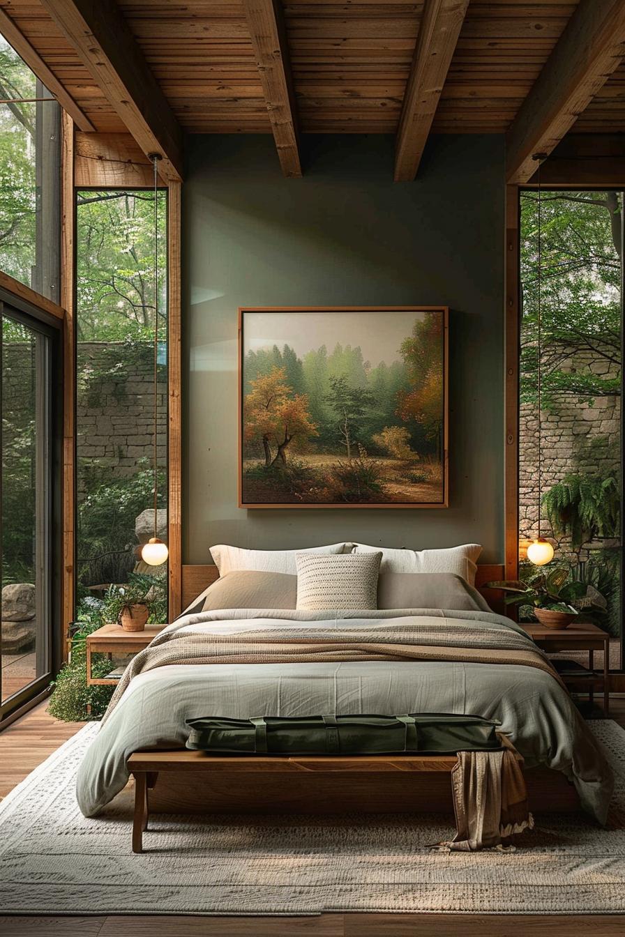 19 Best earthy modern bedroom ideas for a cozy retreat 4 1. Forest retreat bedroom design-1