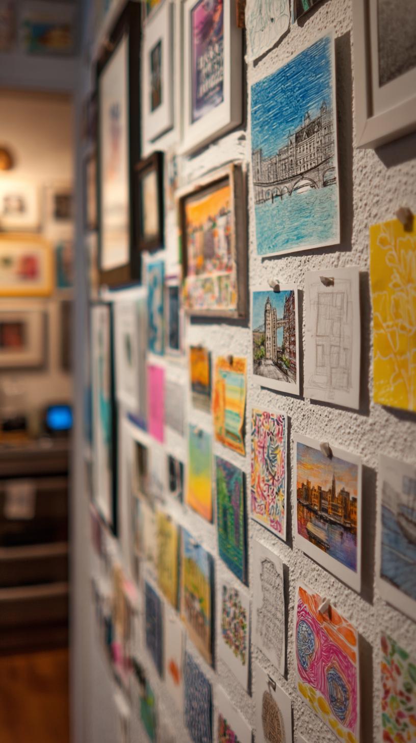 37 Gallery Wall Decor Ideas: Layouts And Styles to Elevate Any Room 18 6. Frame free art wall with art taped or pinned directly without frames-0
