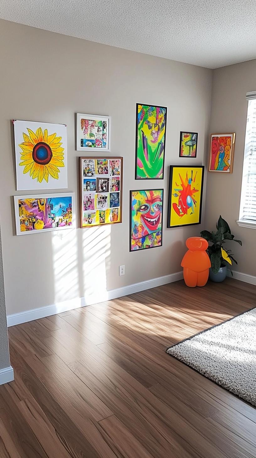 37 Gallery Wall Decor Ideas: Layouts And Styles to Elevate Any Room 20 6. Frame free art wall with art taped or pinned directly without frames-2