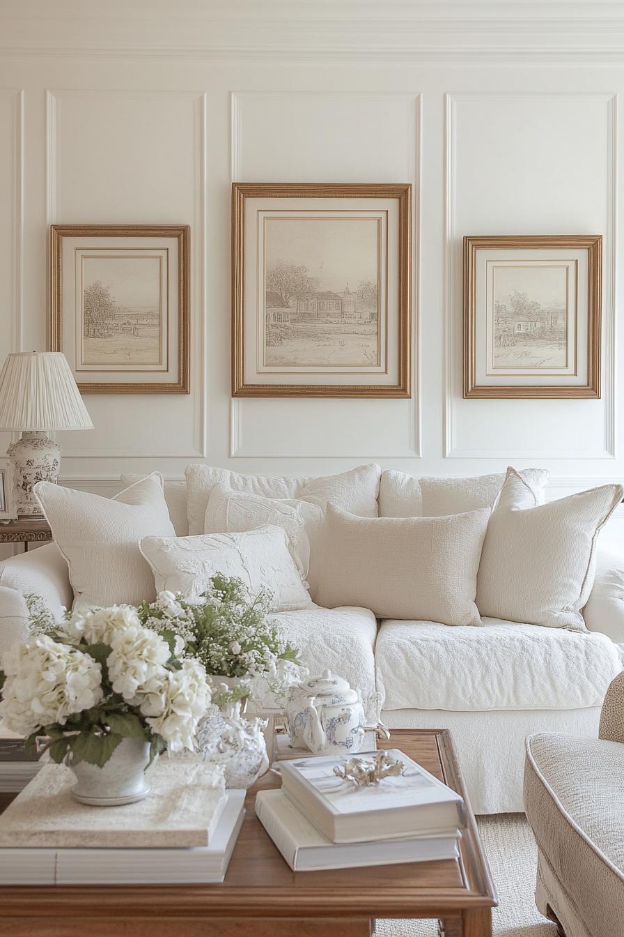 20 breathtaking living room wall decoration ideas 36 10. Framed symmetry in white walls-0