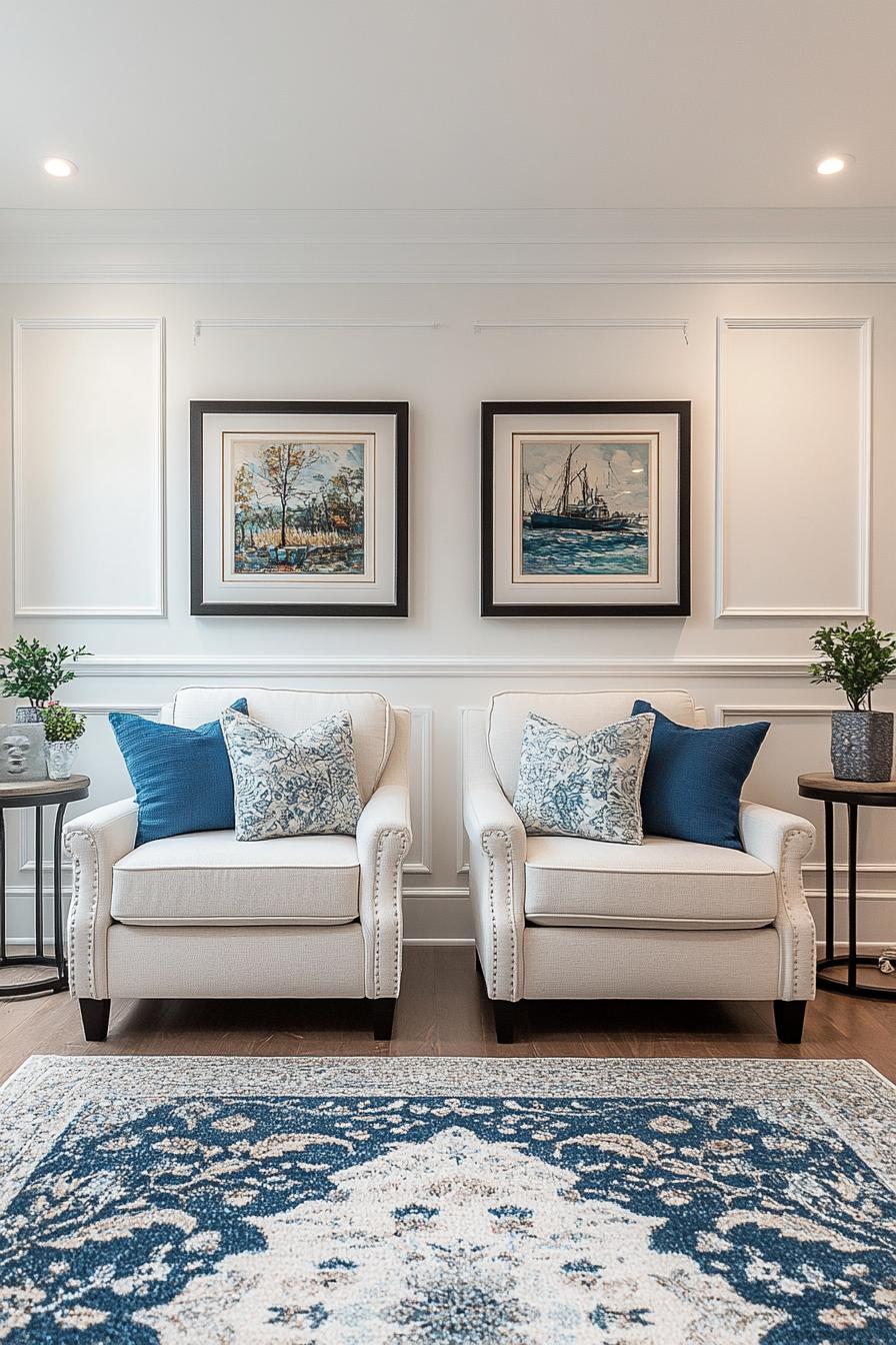 20 breathtaking living room wall decoration ideas 37 10. Framed symmetry in white walls-1