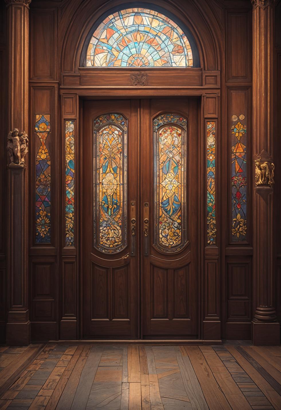 29 Stunning Wooden Door Designs for Main Entrances 13 7. French Stained Glass Door Design-0