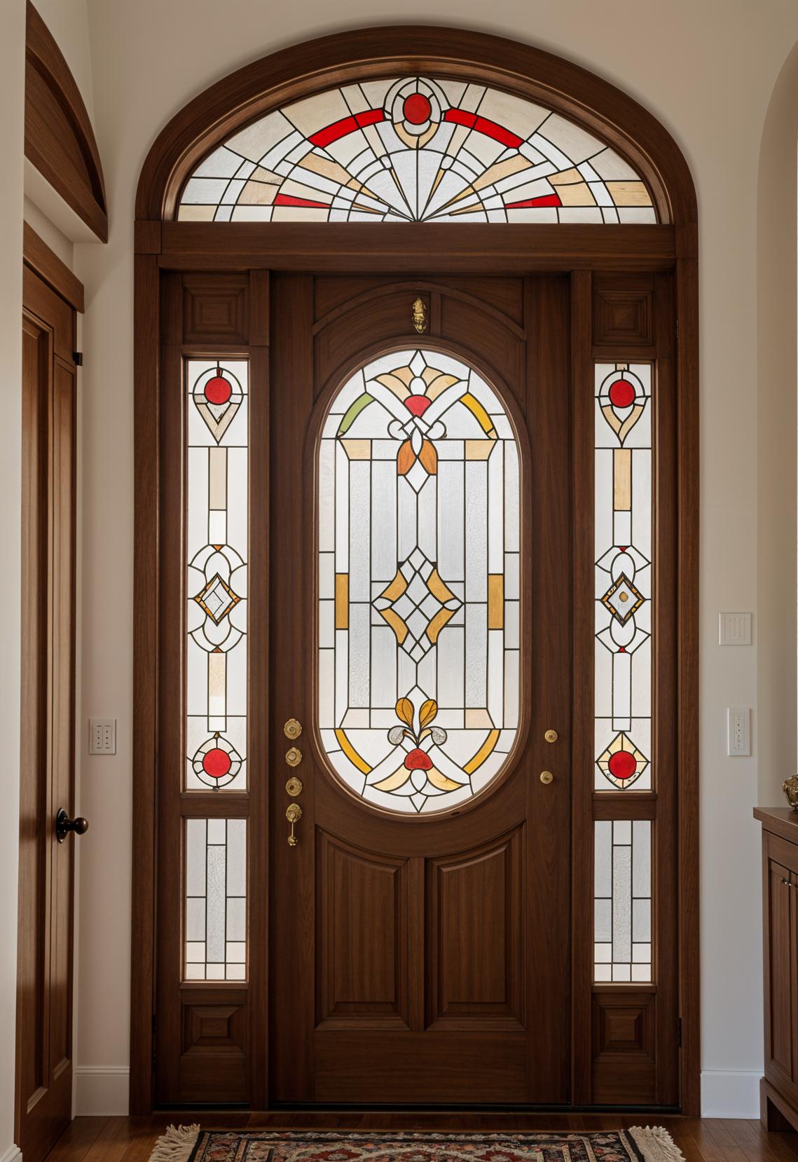 29 Stunning Wooden Door Designs for Main Entrances 14 7. French Stained Glass Door Design-1