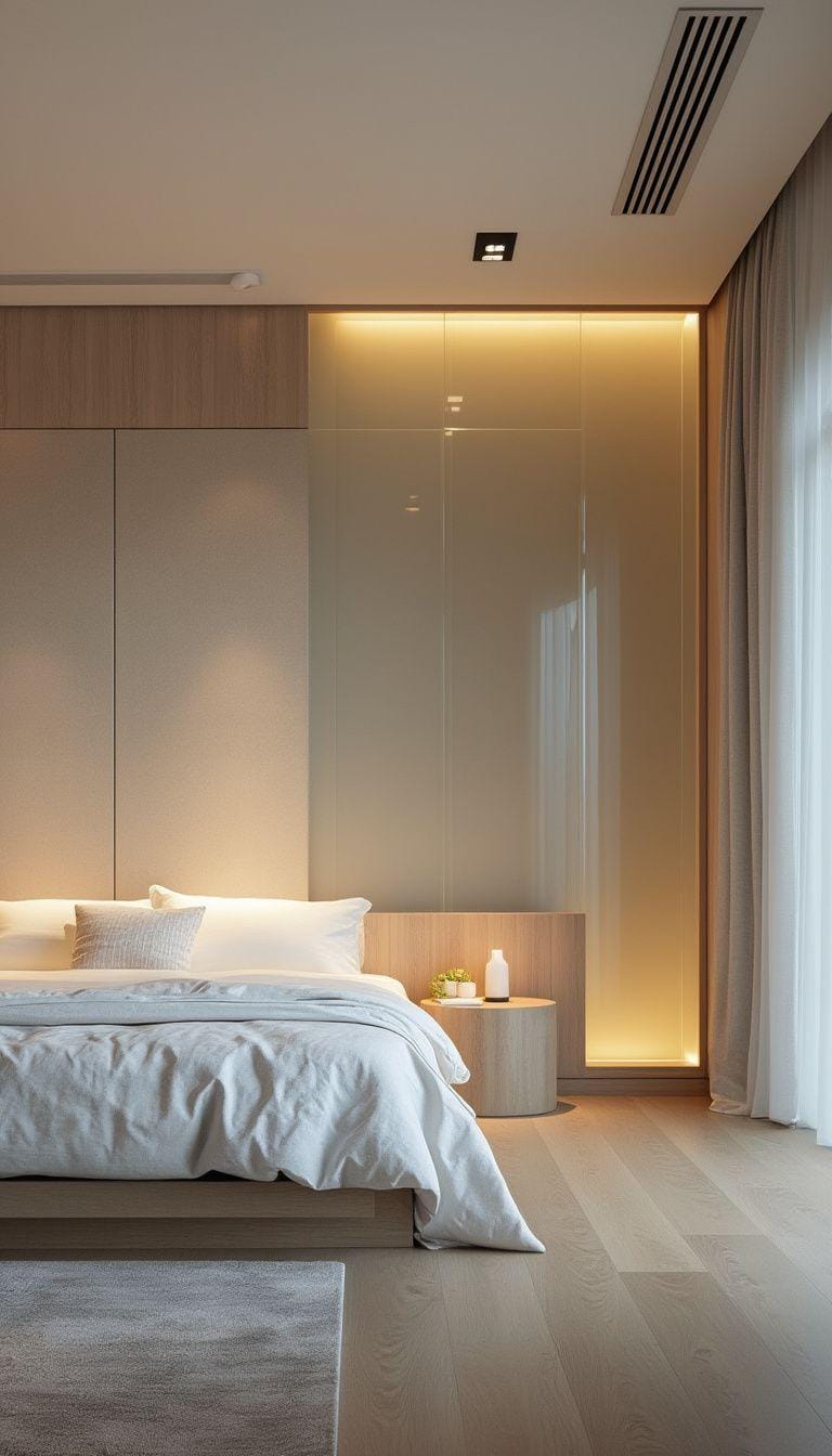 20 new minimalist bedroom ideas to inspire your 2025 refreshment 49 49 15. Frosted glass: Integrate Frosted Glass Characteristics for privacy with style-0