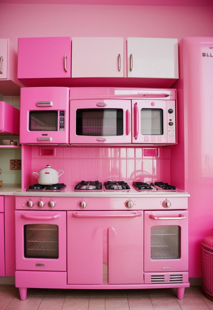 35 Charming Pink Kitchen Ideas: a Feminine Flair in Your Cooking Space 13 10. Fuchsia Retro Appliances-0