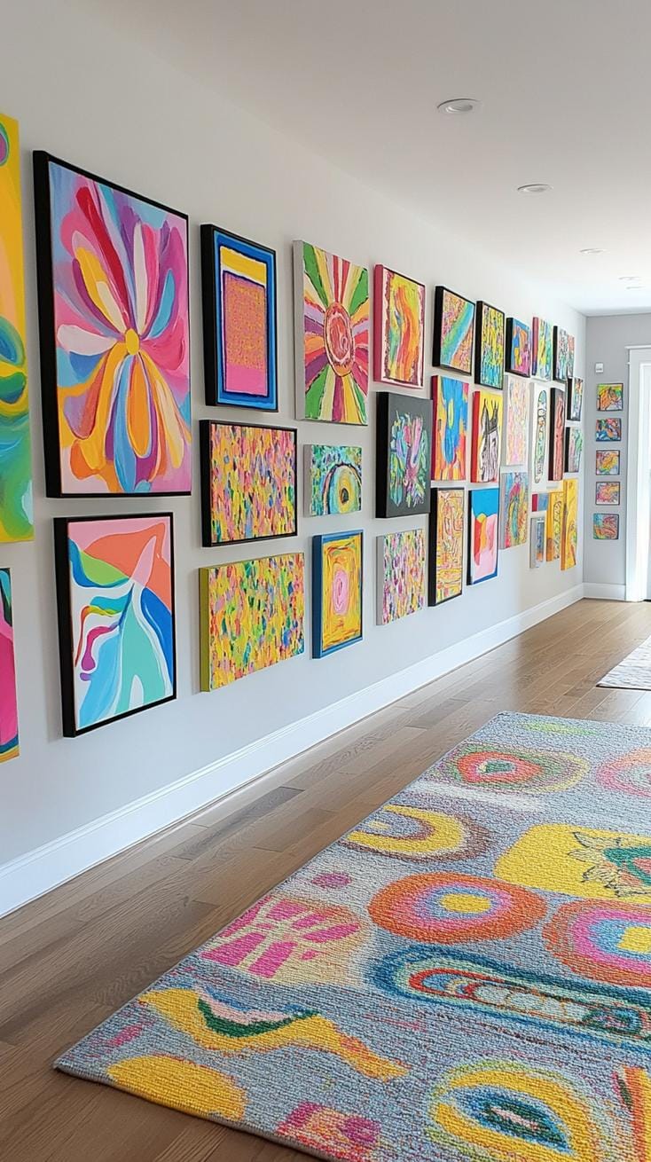 37 Gallery Wall Decor Ideas: Layouts And Styles to Elevate Any Room 110 37. Full wall color coordinated mosaic made from dozens of pieces in one color palette-0