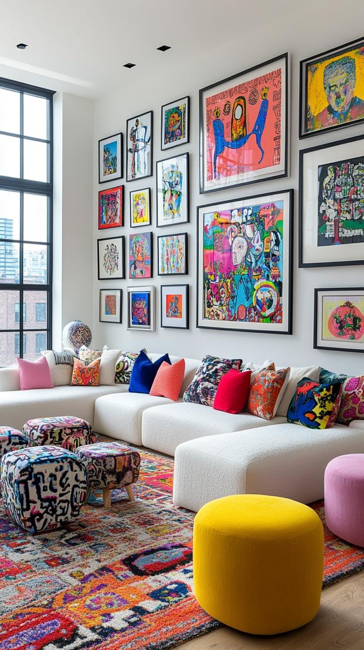 37 Gallery Wall Decor Ideas: Layouts And Styles to Elevate Any Room 111 37. Full wall color coordinated mosaic made from dozens of pieces in one color palette-1