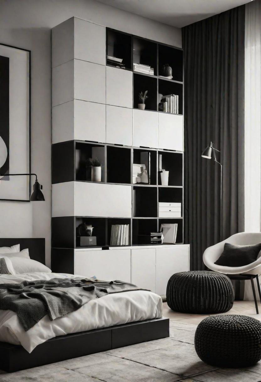 45 Black and White Bedroom Ideas for Timeless Elegance 32 30. Funky Cube Storage Solution-0