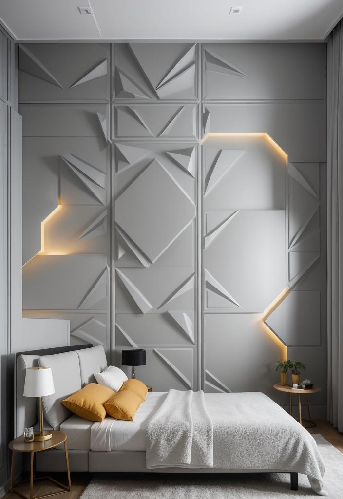35 Stunning Bedroom Accent Walls for a Cozy Makeover 9 4. Futuristic D Wall Panels-1