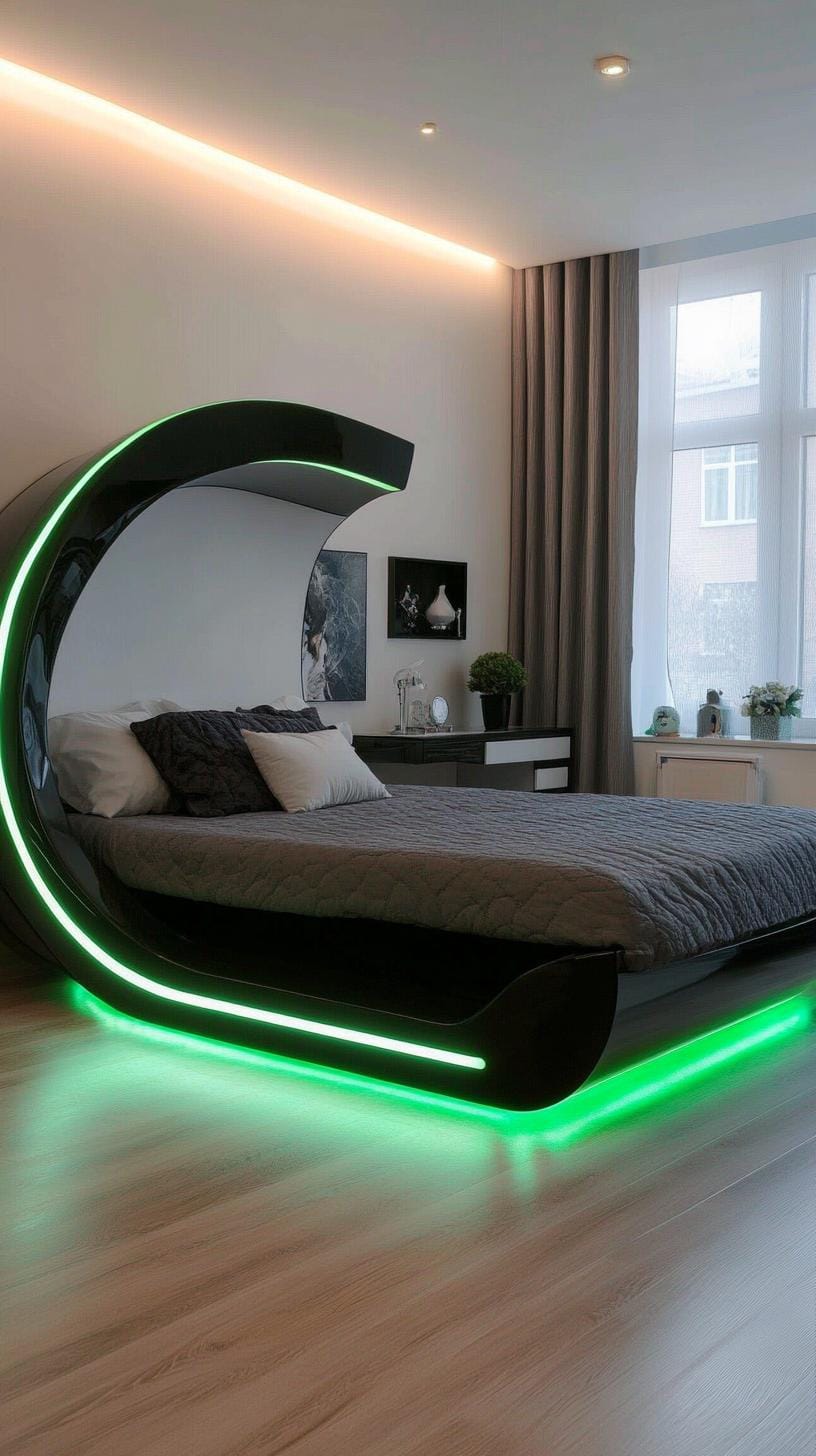 20 elegant black and green bedroom ideas that you have to see 62 20. Futuristic flora: Combine LED-GREEN LEITION with shiny black surfaces for a floral effect-1 in space-age effect-1