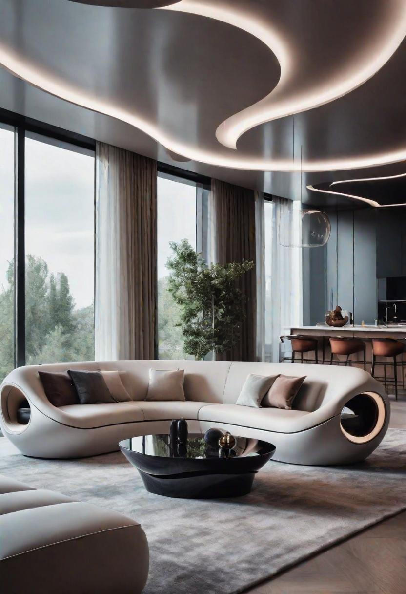 37 Cozy Contemporary Living Room Ideas: Modern Elegance 18 16. Futuristic Fluid Forms Integration-0