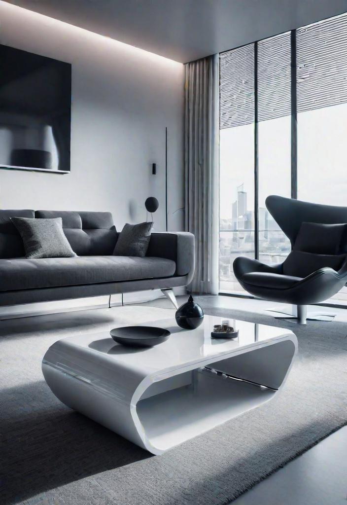 27 faszinierende Wohnzimmerdekorationsideen für 2024 31 27. Futuristische minimalistische Wohnzimmer-0