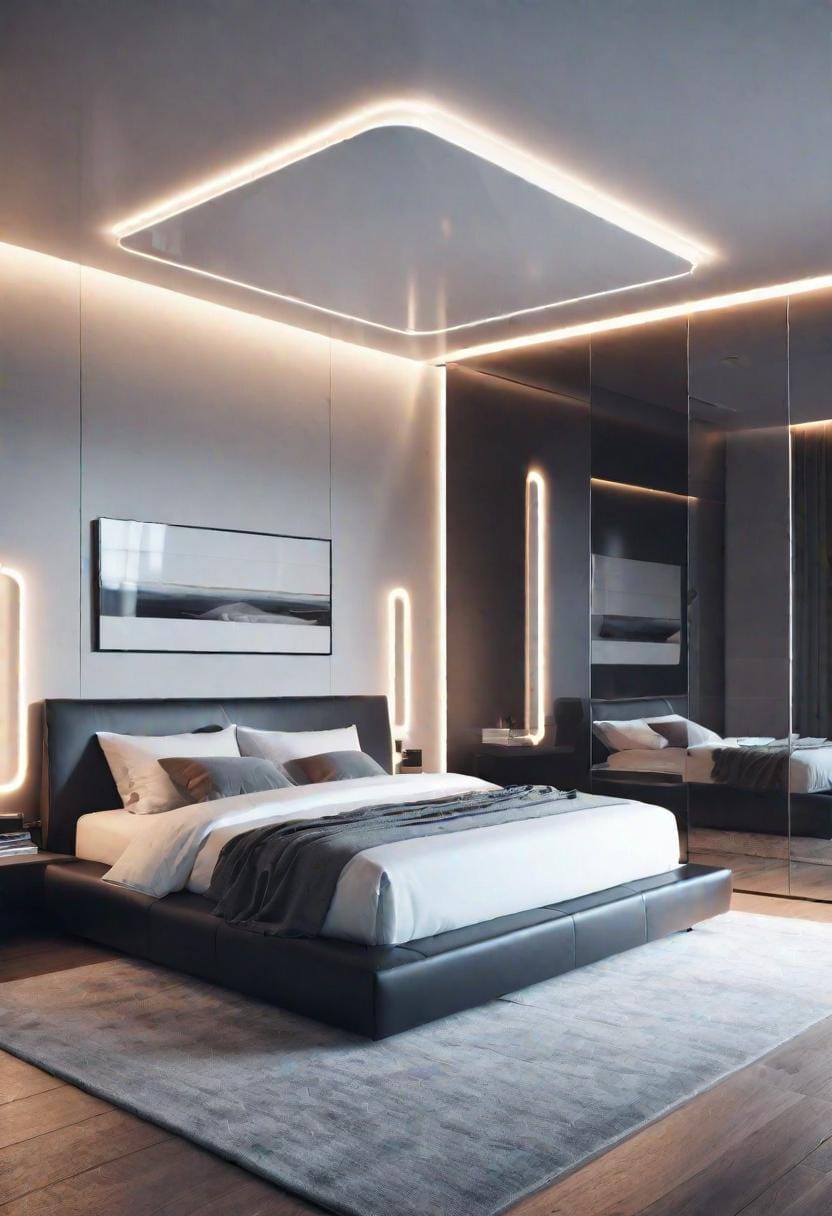 21 modern bedroom ideas for your 2025 makeover 53 16. Futuristic simplicity with slim lines, innovative lighting and automated features-0