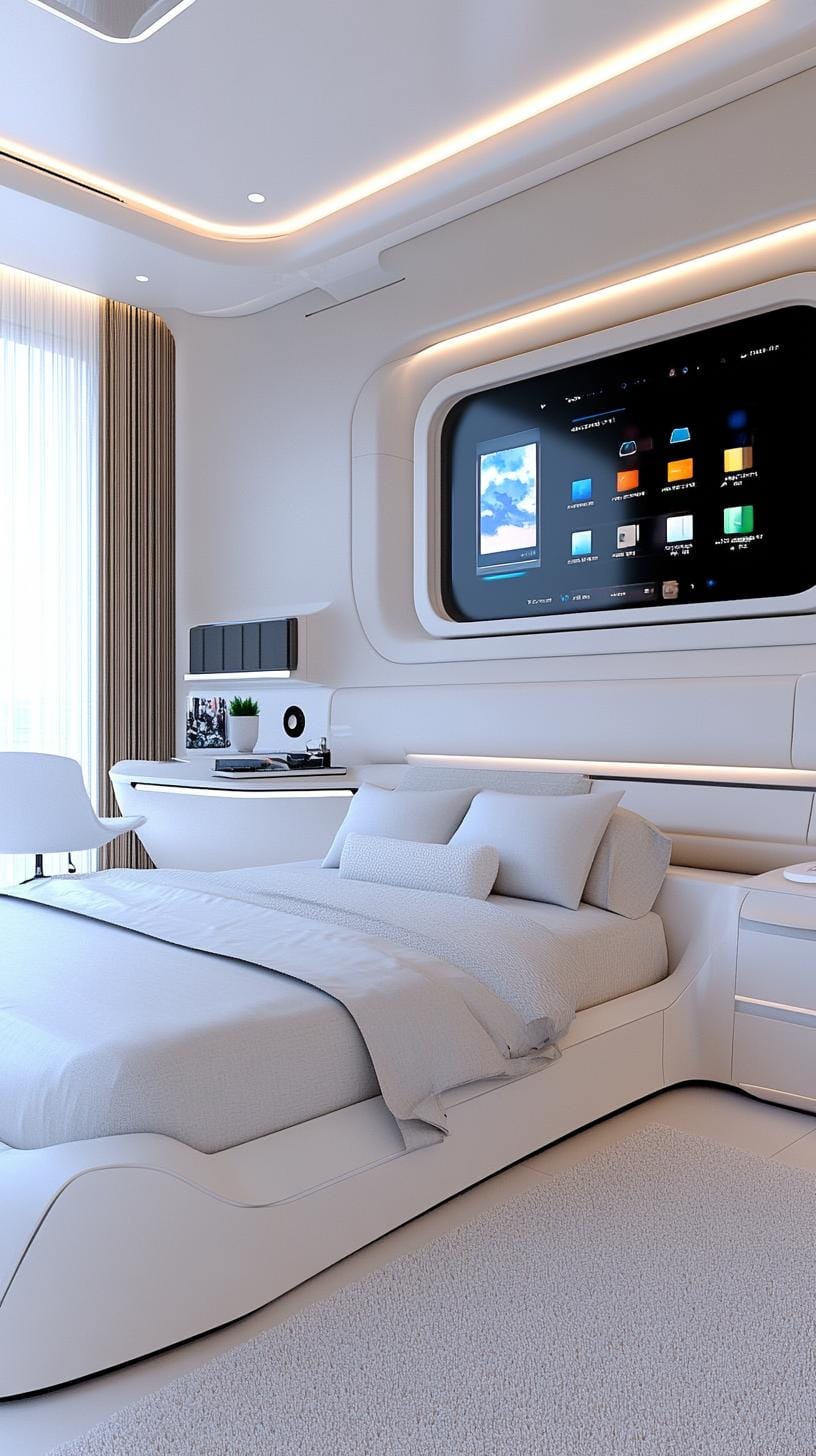21 modern bedroom ideas for your 2025 makeover 54 16. Futuristic simplicity with slim lines, innovative lighting and automated features-1