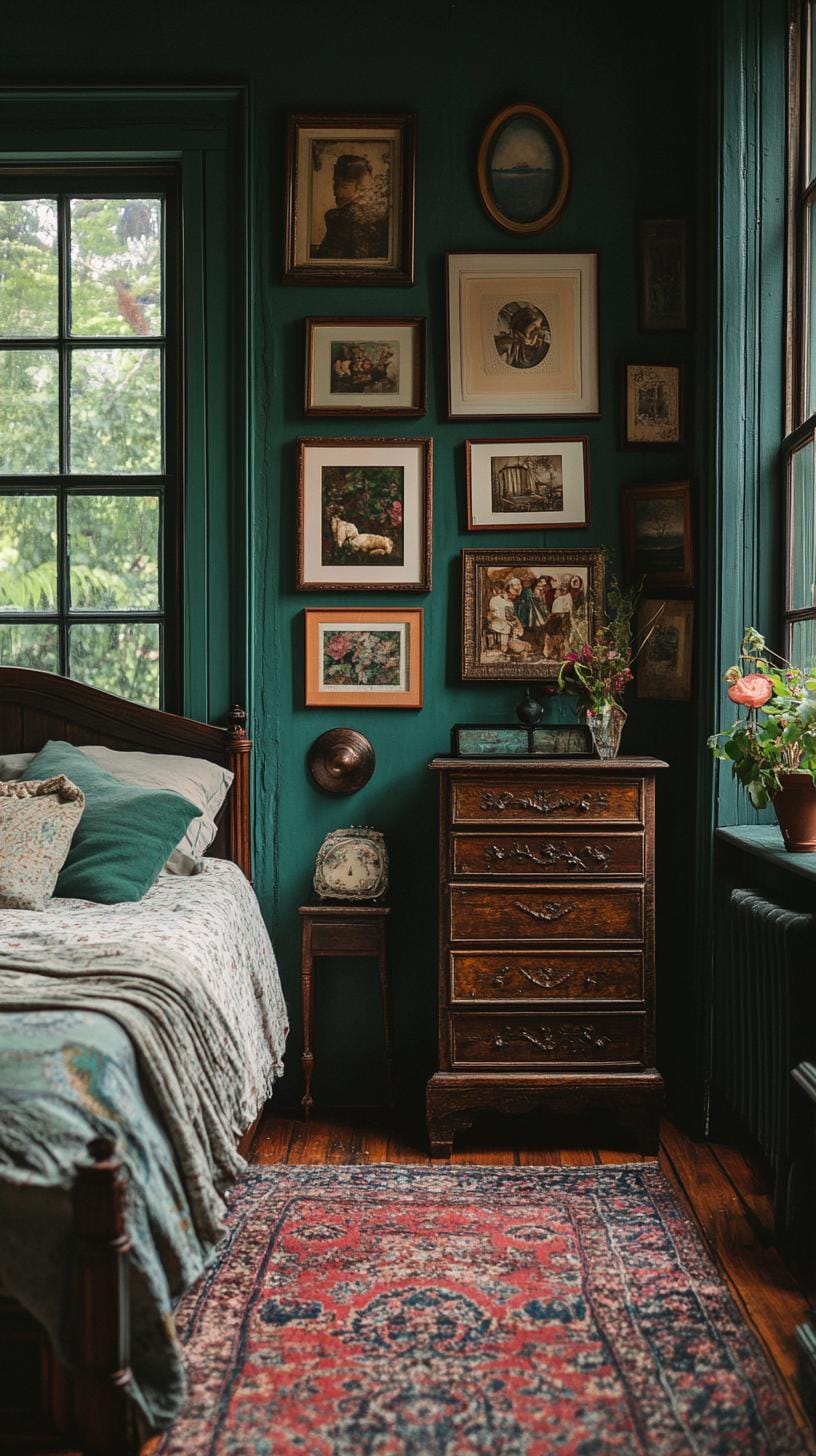 23 Mopy atmospheric Boho bedrooms 29 9. Gallery wall with vintage frames and Boho Decor Pieces-2