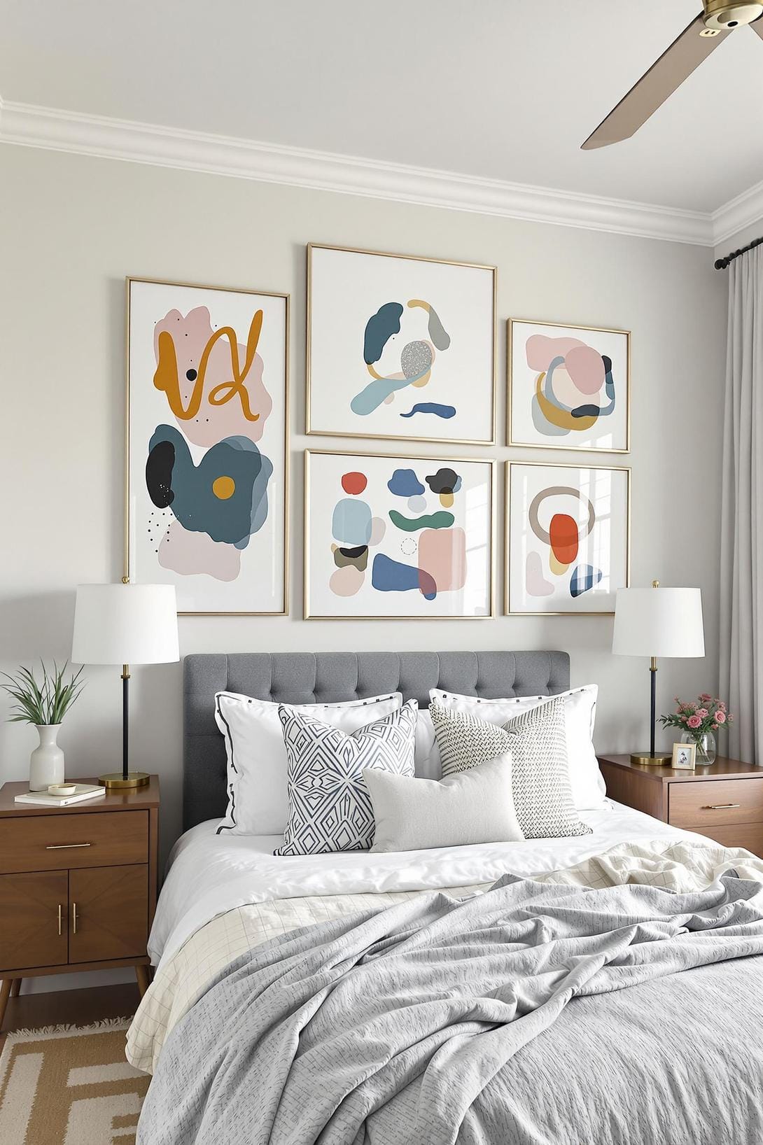 21 new bedroom ideas for your 2025 Refresh 54 19. Gallery wall of the abstract prints above the bed-1