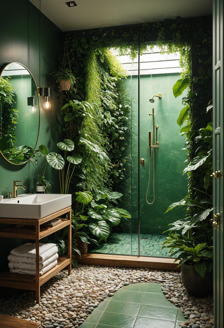 27 wunderschöne grüne Badezimmerideen für einen frischen Look 27 20. Garten Oasis Dusche Retreat-0