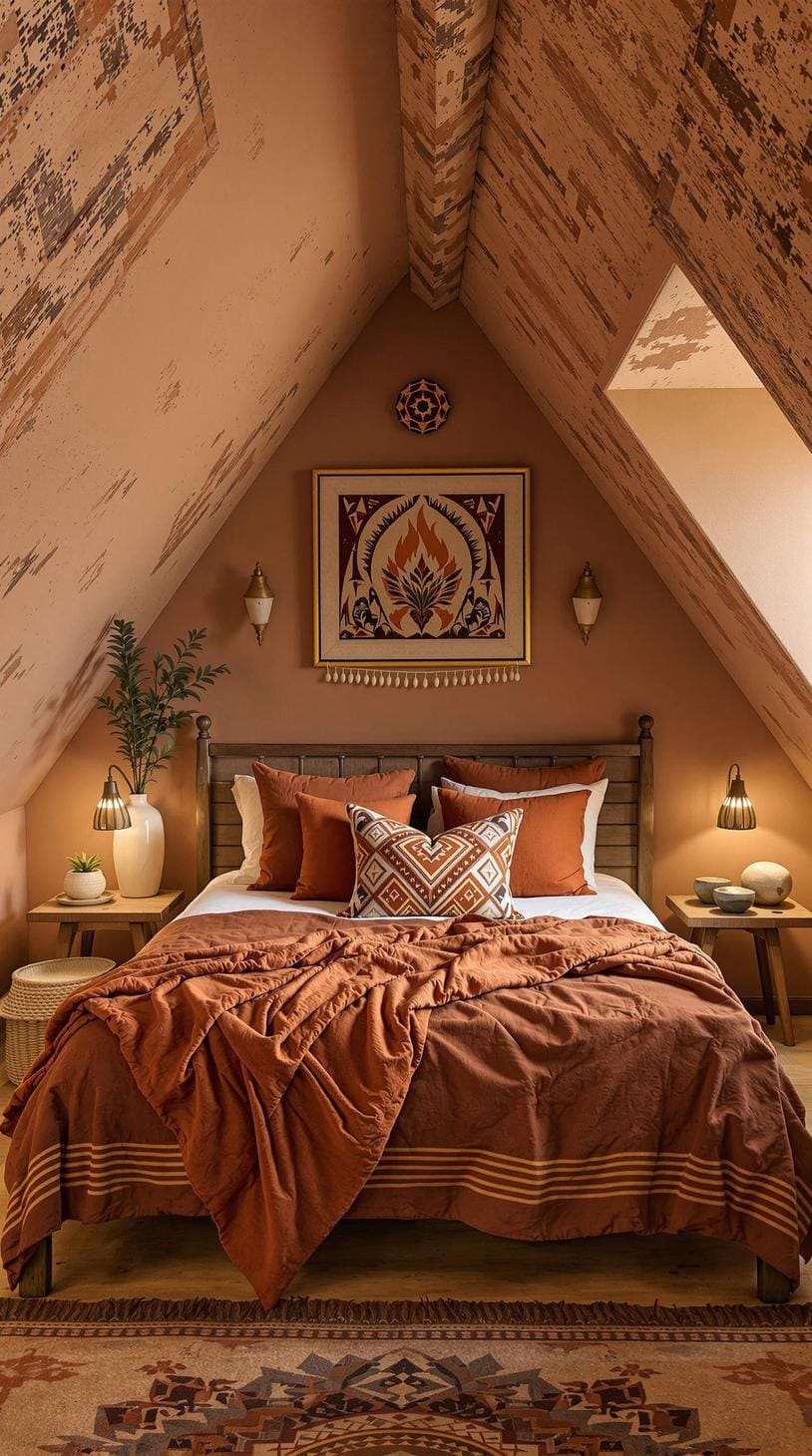 21 sweet attic bedroom ideas that you will love 54 17. Create an earth-and-fire topic with terracotta-colored accents, tribal deductions and natural stone elements-0