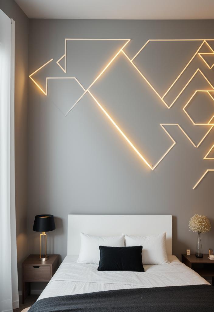 35 Stunning Bedroom Accent Walls for a Cozy Makeover 27 13. Geometric Accent Wall Illumination-0