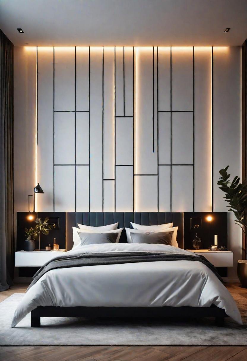 35 Stunning Bedroom Accent Walls for a Cozy Makeover 28 13. Geometric Accent Wall Illumination-1