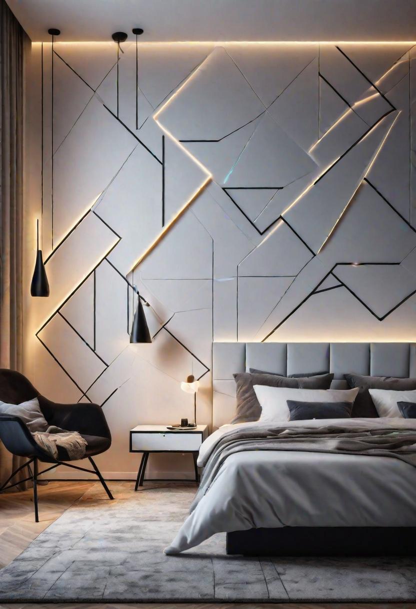 35 Stunning Bedroom Accent Walls for a Cozy Makeover 29 13. Geometric Accent Wall Illumination-2