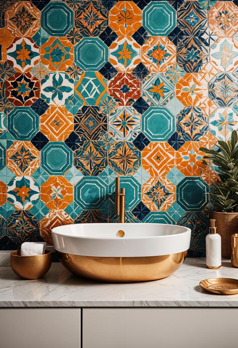 27 Dreamy Boho Bathroom Inspirations for Your Home Makeover 15 9. Geometric Boho Tile Backsplash Ideas-0