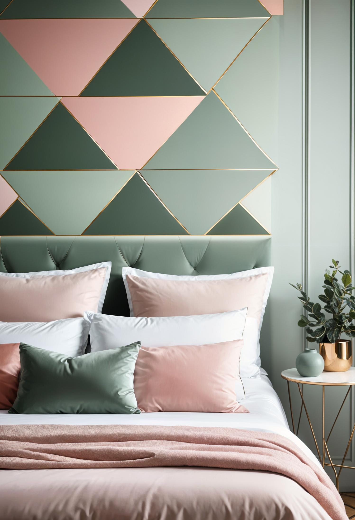 30 Chic Sage Green and Blush Bedroom Ideas 45 22. Geometric Fabric Headboard DIY-0