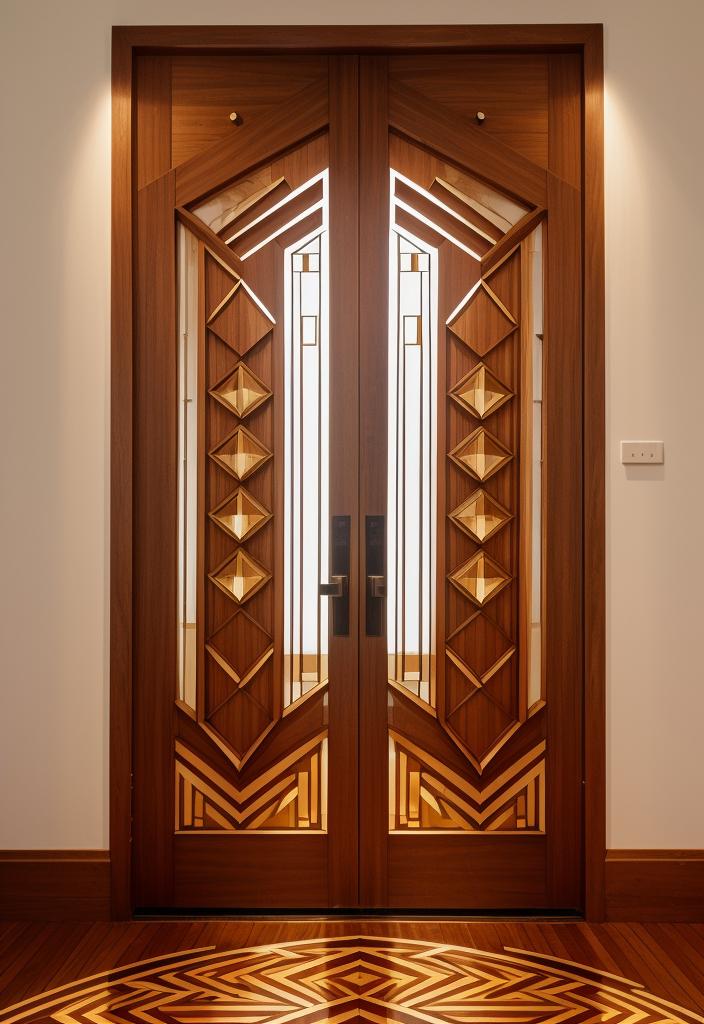 29 Stunning Wooden Door Designs for Main Entrances 6 3. Geometric Glass Art Deco Door-1