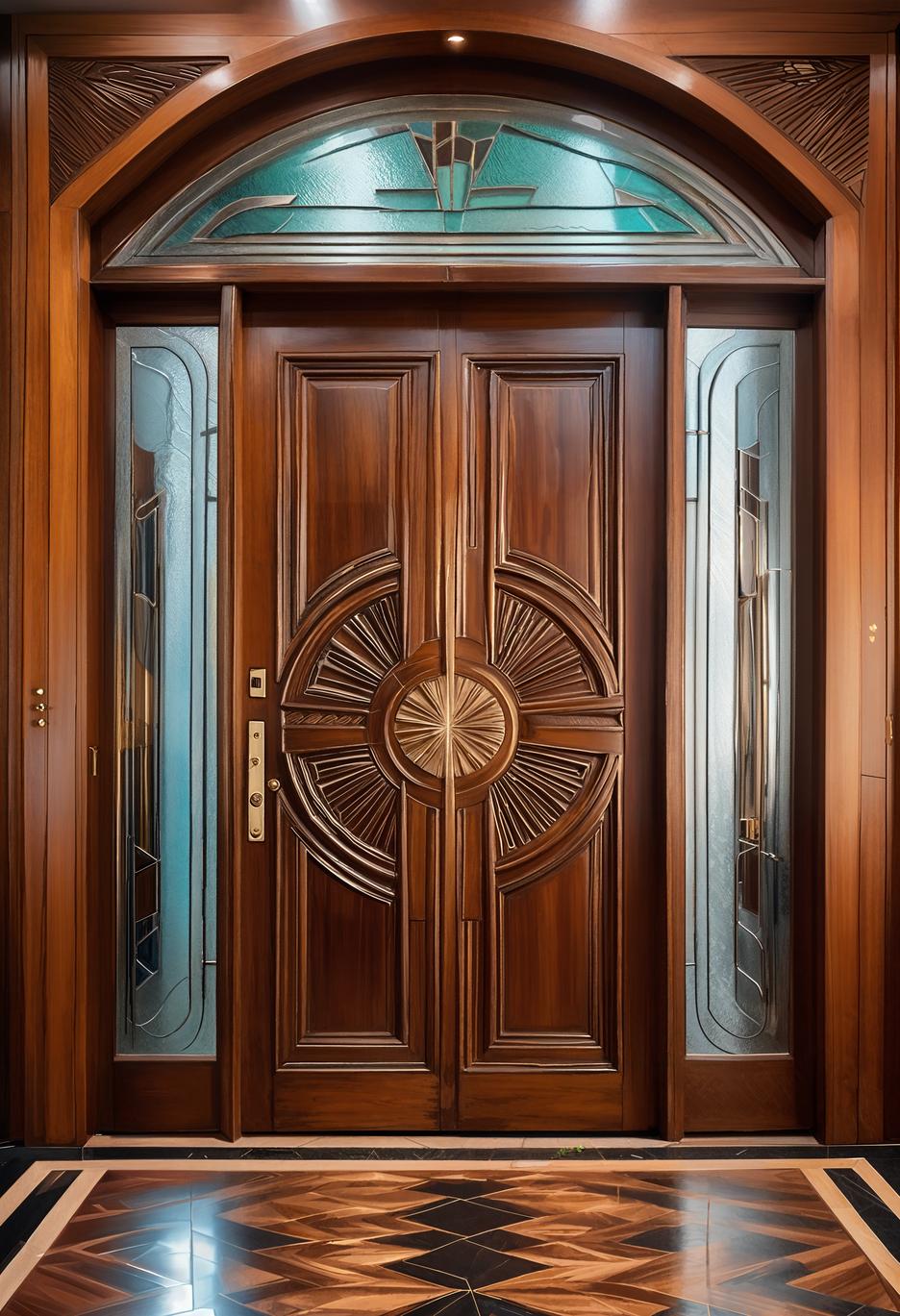 29 Stunning Wooden Door Designs for Main Entrances 7 3. Geometric Glass Art Deco Door-2