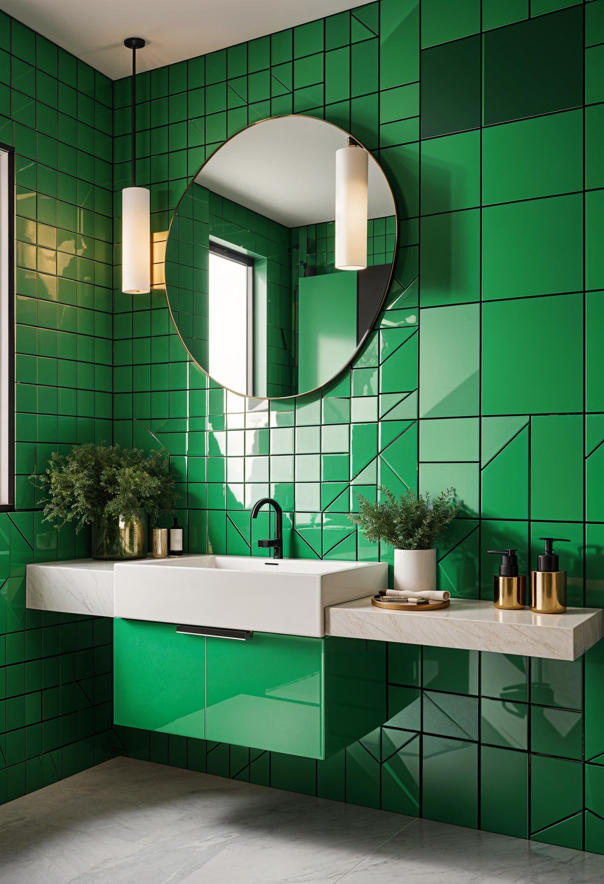 27 wunderschöne grüne Badezimmerideen für einen frischen Look 19 13. Geometrisches grüne Badezimmerdesign-0