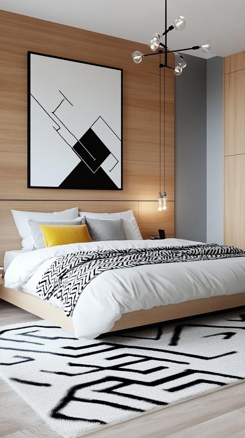20 new minimalist bedroom ideas to inspire your 2025 refreshment 24 7. Geometric modernism: Space sharp, clear lines with geometric decor accents in a white and black palette-0