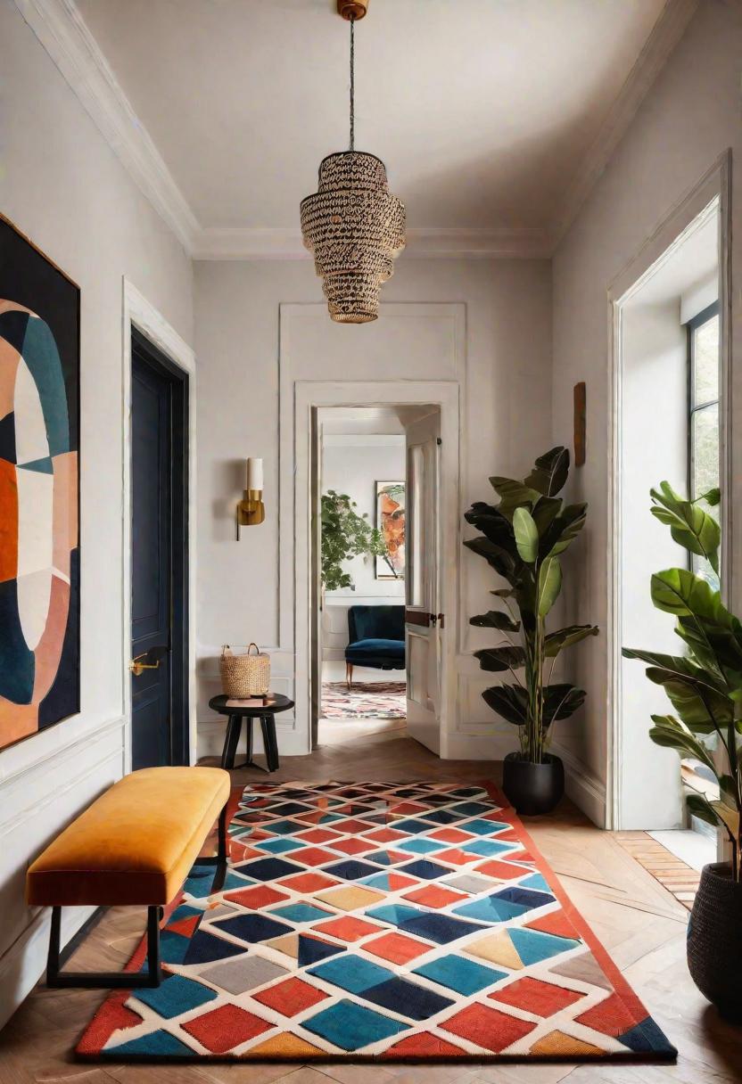 39 Chic Small Entrance Hall Ideas: Creative Solutions for Welcoming Spaces 4 2. Geometric Rug Inspiration-0