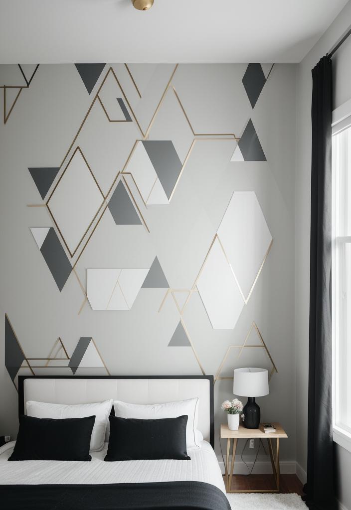 35 Stunning Bedroom Accent Walls for a Cozy Makeover 4 1. Geometric Tape Accent Wall-1