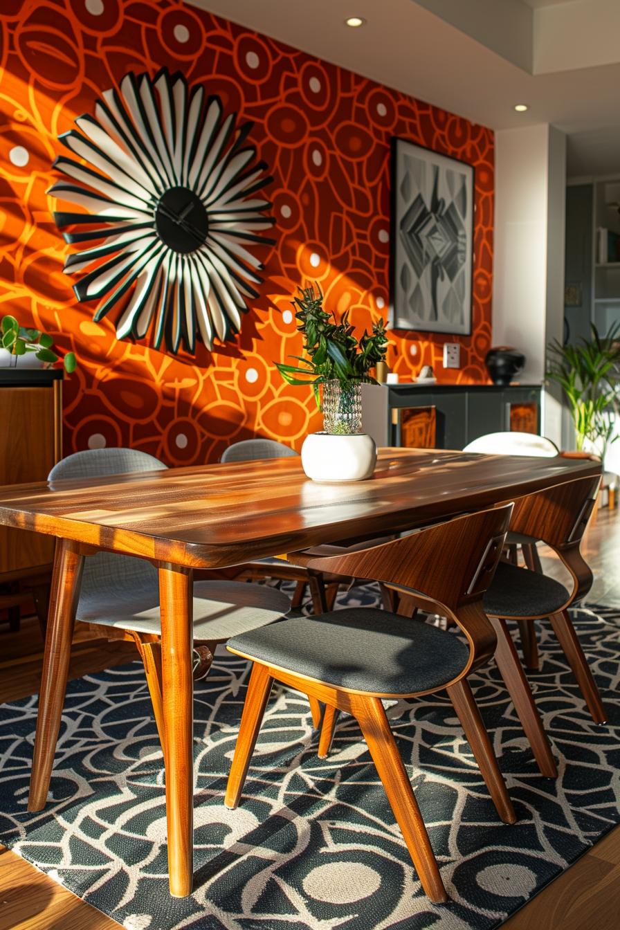 15 new modern dining room ideas from the middle of the century 5 1. Geometric wallpaper in the dining room