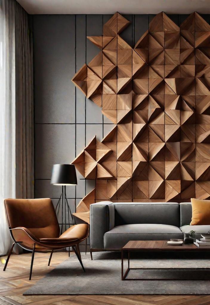 40 Breathtaking accent walls in living room Ideas 3 1. Geometric Wood Paneling: Aesthetic Accent-0