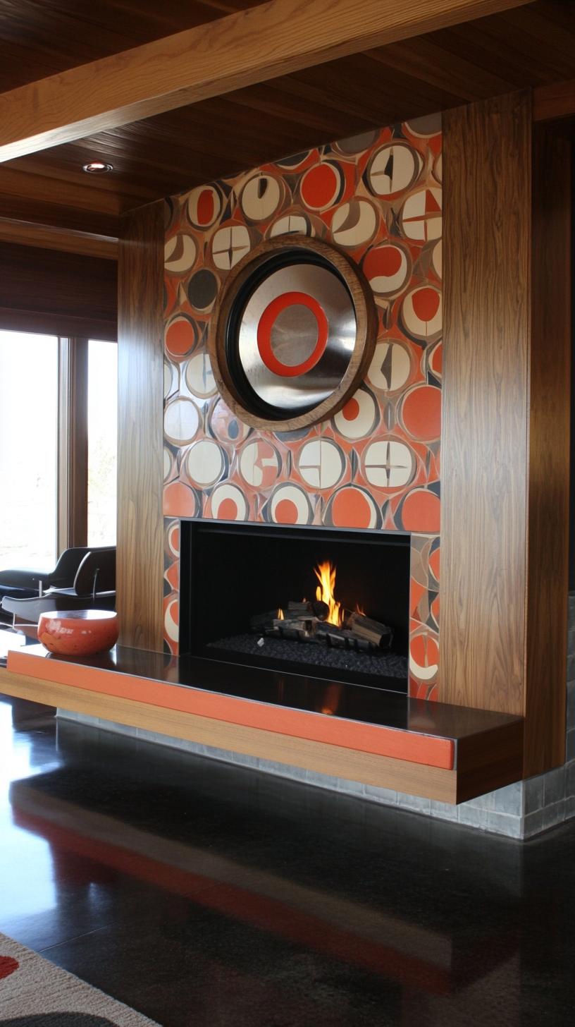 20 breathtaking middle of the century of modern fireplace-Makeover ideas 19 6. Geometric, tiled chimney wall with built-in banking seat