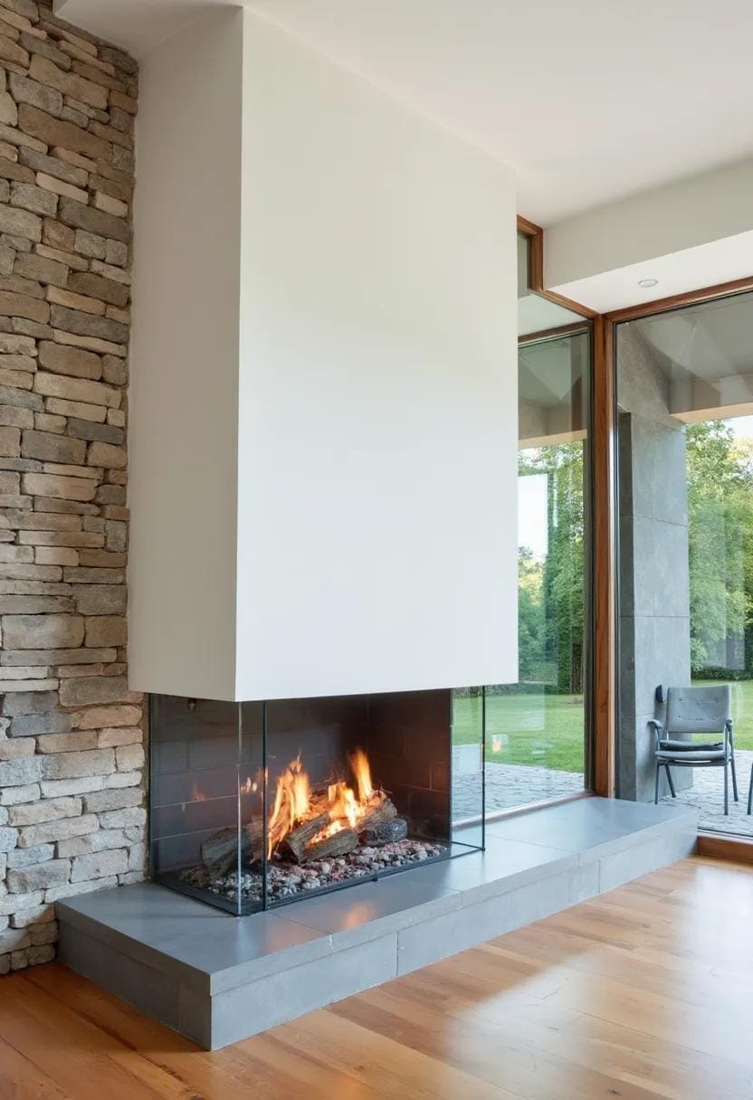 20 breathtaking middle of the century of modern fireplace-Makeover ideas 22 7. With a glass linked two-sided fireplace with stone accent wall-2