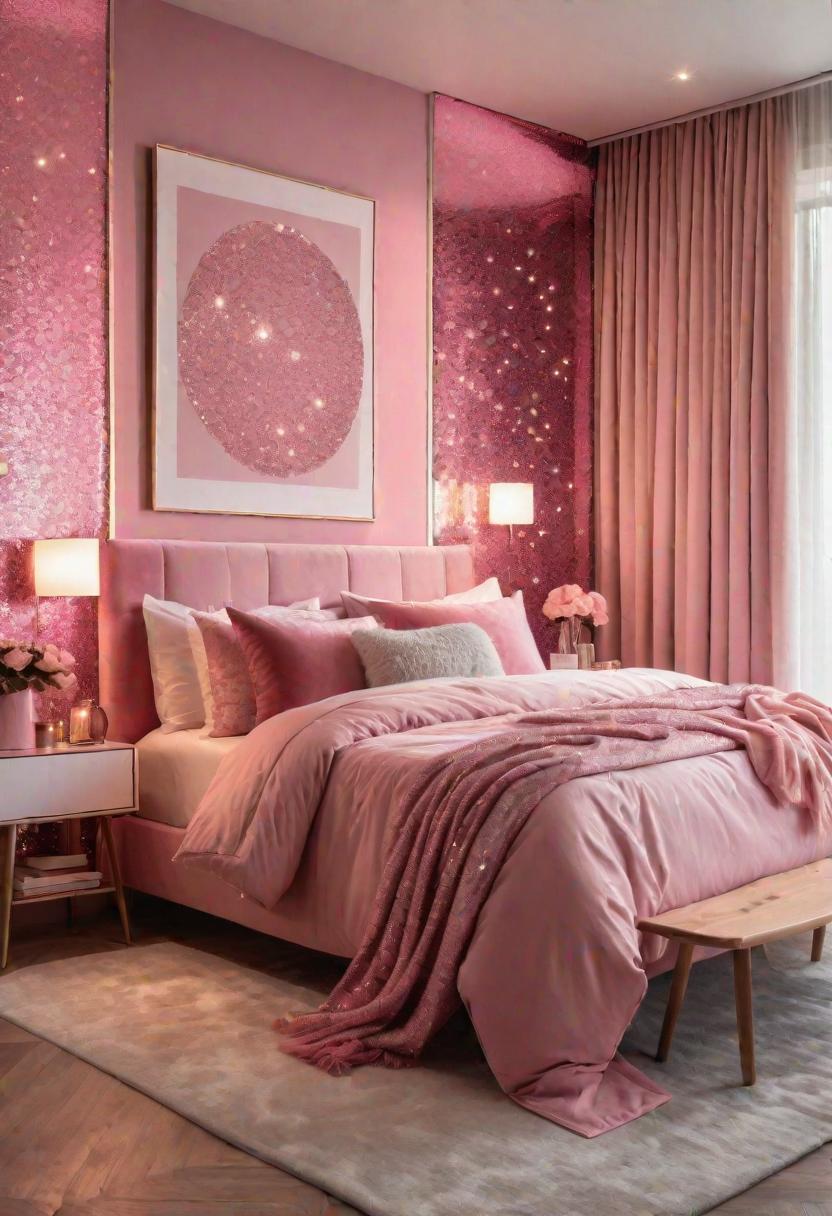 63 Luxurious Pink Bedrooms to Warm Up Your Space 16 14. Glittery Pink Wall Art-0