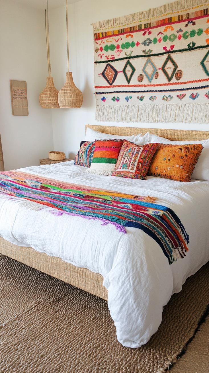 15 unique Boho bedroom decoration ideas that you have to see 44 15. Global textile wall art Inspiration-1