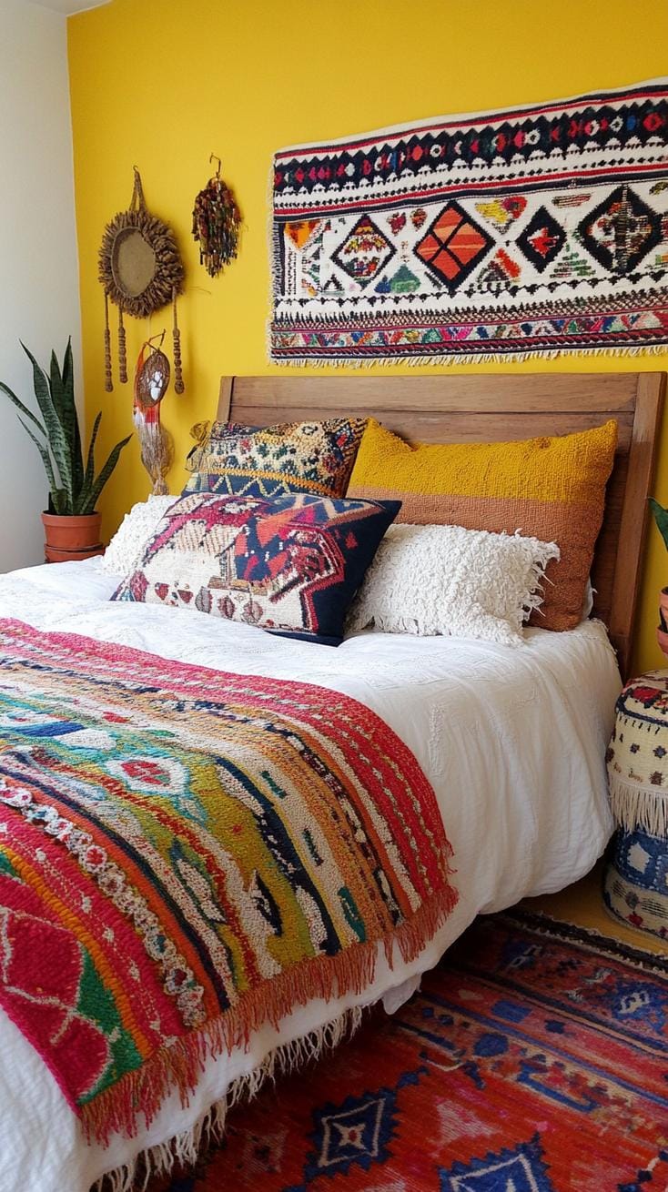 15 unique Boho bedroom -Decor ideas that you have to see 45 15. Global textile wall art Inspiration-2