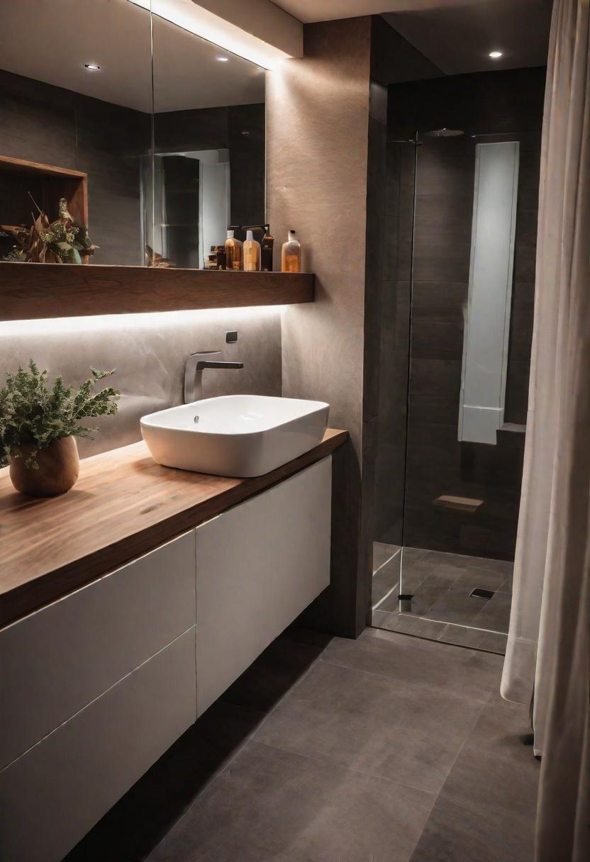 19 Genius Small Bathroom Ideas: Space Saving Hacks 22 14. Luminous baseboards for chic bathroom-0