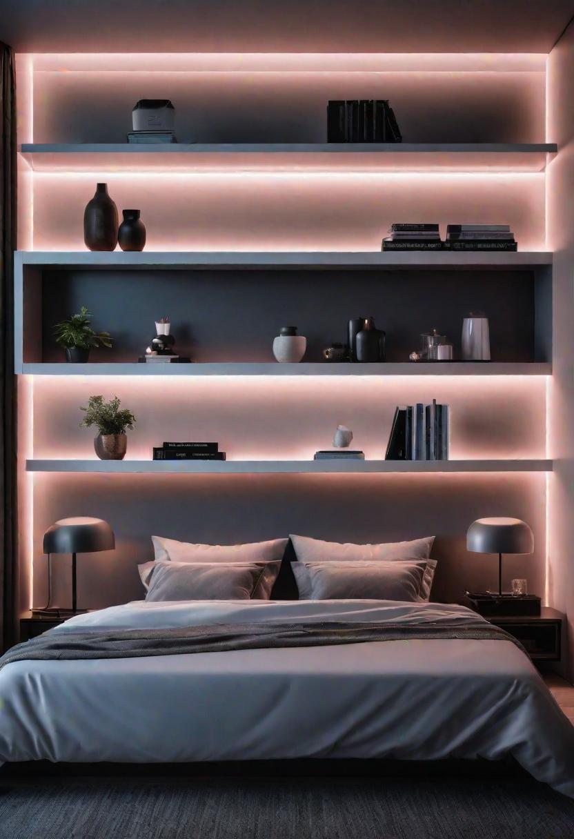 Glow Up Your Bedroom: 33 Chic and Cozy LED Aesthetic Ideas 6 4. Glowing Floating Shelves-0
