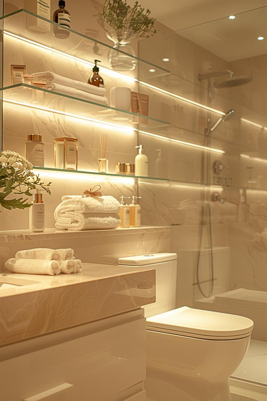 15 Genius & beautiful ideas for bathroom shelf that you have to see 20 9. Glow glass display concept-0