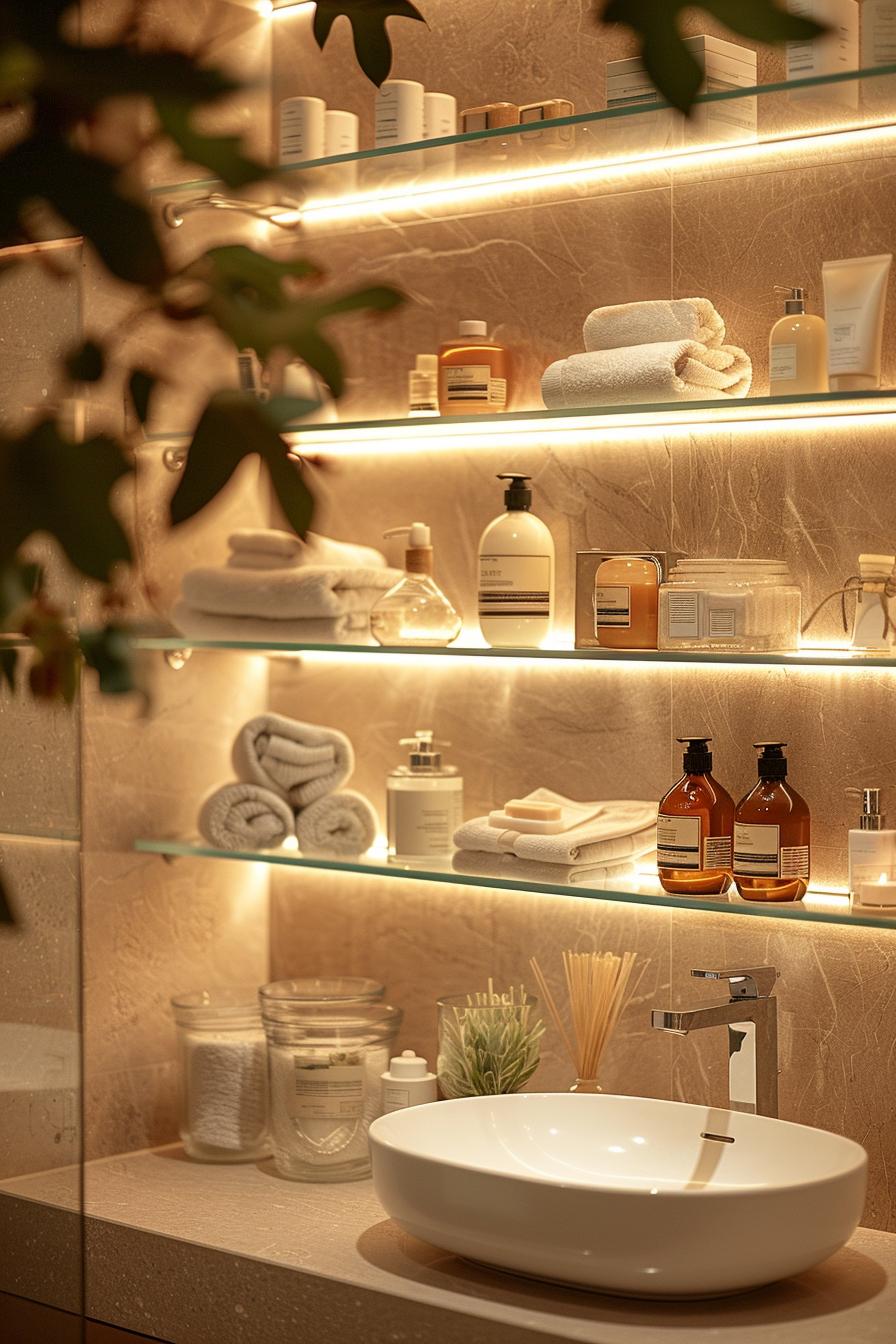 15 Genius & beautiful bathroom shelf ideas you have to see 21 9. Glow glass display concept-1