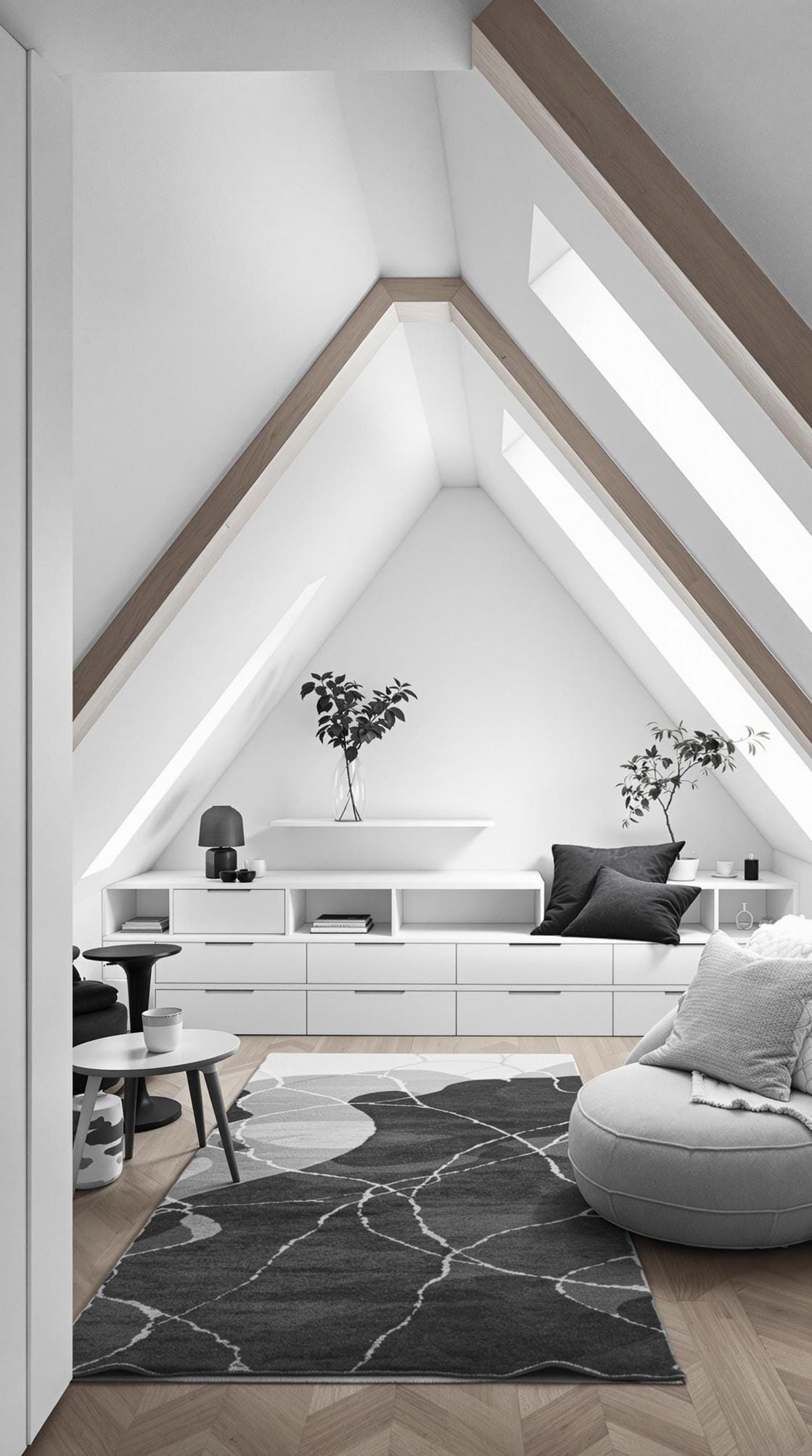 21 sweet attic bedroom ideas that you will love 17 5. Go for a minimalist oasis with clear lines, monochrome tones and functional, built-in furniture-1
