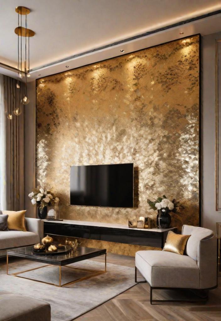 40 Breathtaking accent walls in living room Ideas 9 7. Gold Leaf Accent Walls-0